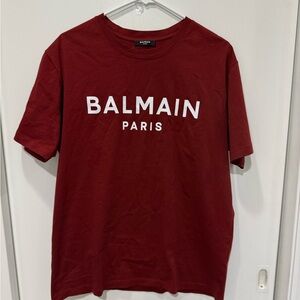 Balmain Burgundy Short-Sleeve Logo Tee